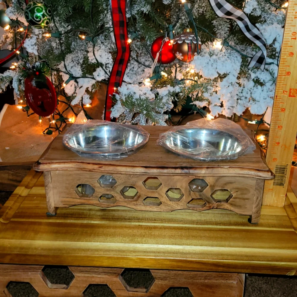 DAPPER DOG BOWLS STSND WOOD